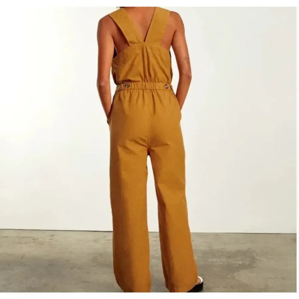 Everlane 8 The Fatigue Jumpsuit Cotton Linen Blend Pants Sleeveless Mustard